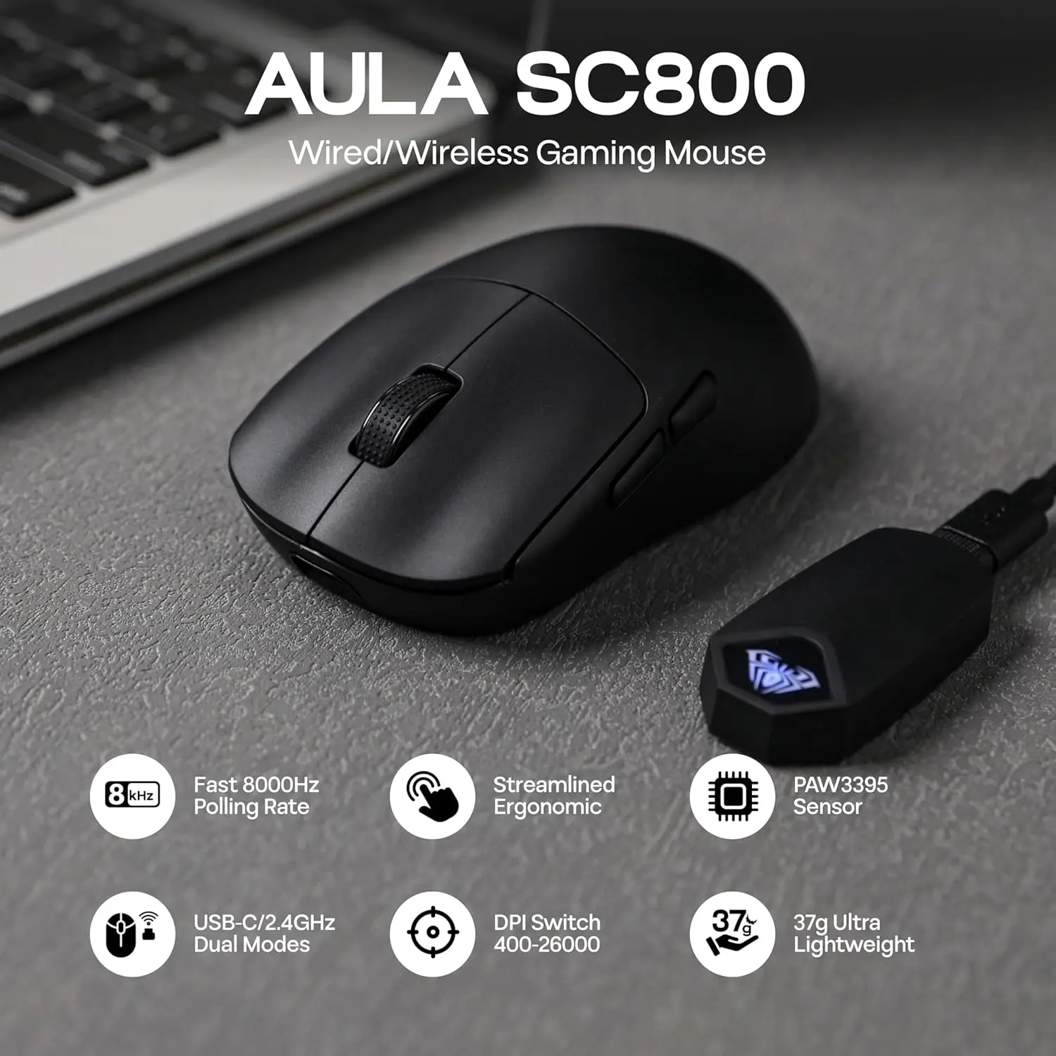 Gaming Console Buttons - AULA SC800 เมาส์สำหรับเล่นเกม USB-C แบบมีสาย/2.4G 37