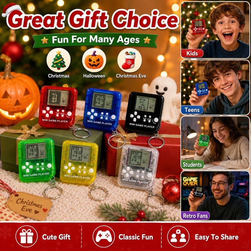 Gaming Console Keychain - เครื่องเล่นเกมมินิเททริสแบบพกพา พร้อมพวงกุญแจ ตกแต่งกระเป๋าเป้